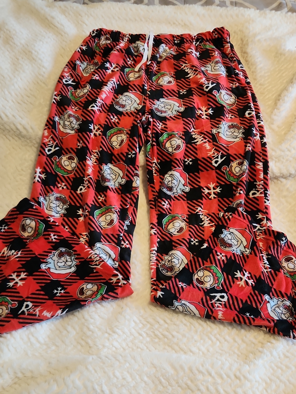 Rick And Morty Red Plaid Holiday Pajama Pants - Adult M